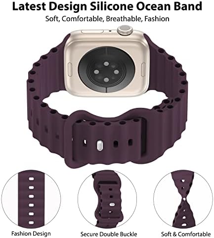 5 пакувања океански силиконски ленти компатибилни со Apple Watch Band 38mm 40mm 41mm 42mm 44mm 45mm 49mm, Sport Shiptable Strap прилагодлива