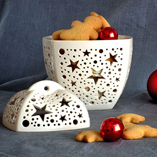 Керамички сад со овошје со божиќна ѕвезда, Рачно Изработена тегла со бонбони за декор на викендичката