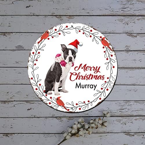 Божиќен венец знаци куче во капа кардинас Врвот околу метал лимен знак Божиќ виси декор рустикален метален венец знак за домашна кујна врата
