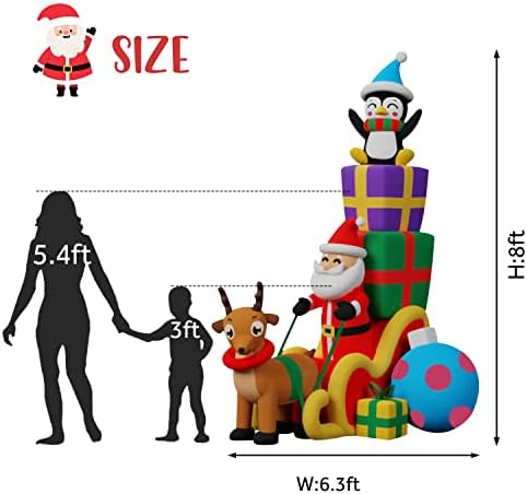 2022 Божиќни надувувања на надувување на отворено во дворот на двор 8 стапки Голем Дедо Мраз на санки со ирваси и пингвински изградени