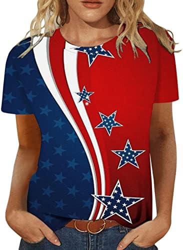 CGGMVCG жени 4 -ти јули кошула со кратки ракави со кратки ракави, ленти со starвездички печатени маици патриотска облека обични
