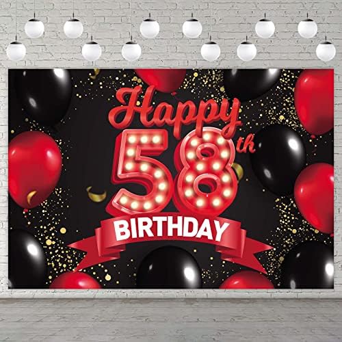 Среќен 58 Ти Роденден Црвено Црно Банер Позадина Украси Балони Тема Декор За Девојки Жени Принцеза 58 Години Роденденска Забава