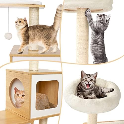 Xverycan Дрвена Кула За Мачки За Мачки Во Затворен Простор, Центар За Активност На Мебел За Мачки На Повеќе Нивоа Од 64 Инчи Со Столб за Гребење,