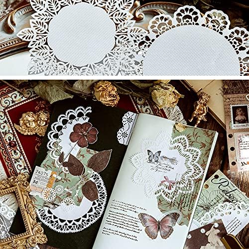 40 парчиња гроздобер исечоци од чипка за хартија за хартија, рамка, цвеќиња, пеперутка бела исечена декоративна хартија DIY занаетчиски