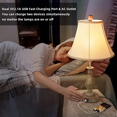 Фарма куќа Табела за ламба на допир Контрола на допир 3-насочен затемнет ламба, модерна ноќна ламба со 2 USB порт-кревет ламба