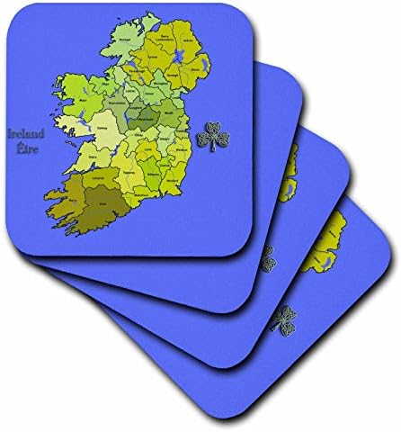 3dRose CST_110030_2 Шарени Зелена Карта На Сите Ирска,Ирската Република И Северна Ирска Со Сите Земји Прикажани.- Меки Подлоги, Комплет