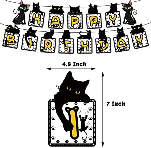Црна Мачка Партија Украси Сет Вклучува Црна Мачка Среќен Роденден Банер, Торта Топпер, Кекс Топер, Балони За Деца Мачка Роденден