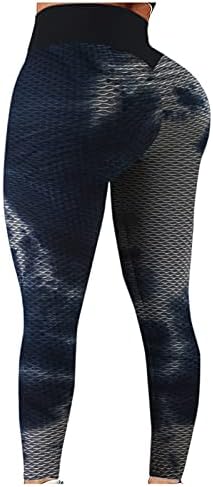 Panенски вратоврска обоени јога панталони со џеб со висока половината за контрола на фитнесот за фитнес-фитнес-легитинг на кожата