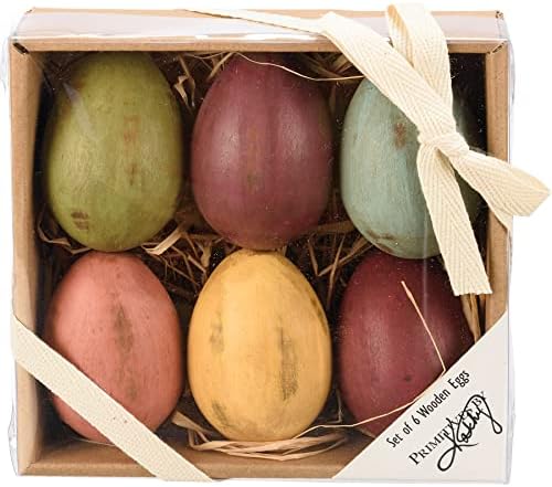 Примитиви од Кети сет од шест украсни дрвени јајца