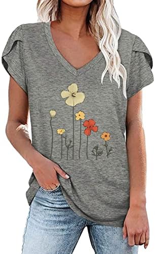 Маица дами лето есен краток ракав 2023 памук длабок V врат цветна графичка бренд блуза маичка за тинејџери за тинејџери
