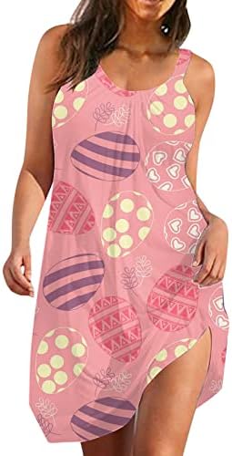 фустани за Peqiut за жени 2023 ленти од шпагети Велигден зајаче јајца печати садрс U вратот без ракави летна плажа Бохо плажа