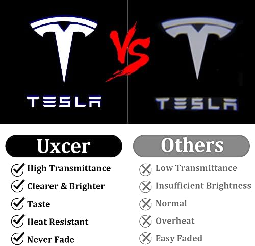 UXCER 4PCS Tesla Puddle Lights Lights Car Door Logo Projector Lights For Model 3/y/S/X додатоци, ултра-светло никогаш не избледуваат