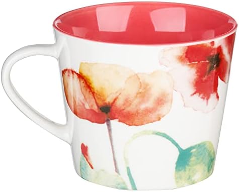 Срчано инспиративно кафе/чај чаша за жени, животот е убав, уникатен корал афион со акварел цвет дизајн, 10oz