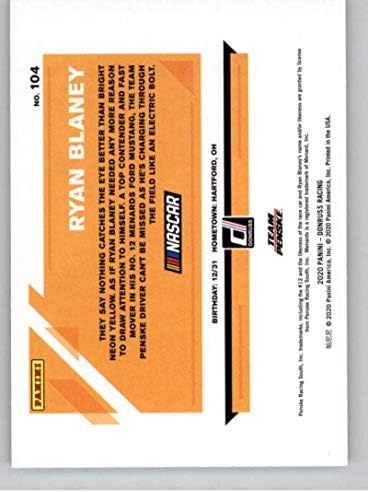 2020 Донрус Расинг #104 Рајан Блејни Менардс/Тим Пенске/Форд Официјална картичка за тргување на НАСКАР