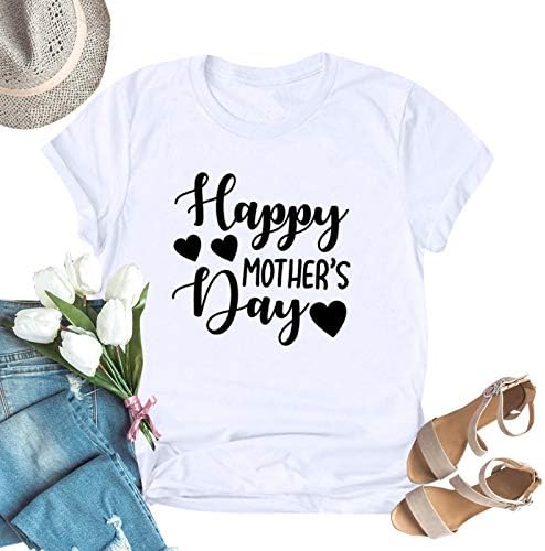 Среќна маица за Денот на мајката 2023 година за жени мама баба писмо печати маица лето обичен блуза со кратки ракави на врвот