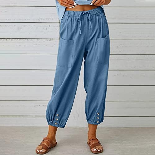 Јутарална постелнина панталони за жени лето еластична половината случајна широка нога палацо панталони трендовски плажа лабава
