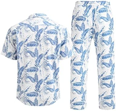 Куфанди Мажи Ленени Тимови 2 Парче Облека За Плажа Хавијска Тропска Кошула Долги Панталони