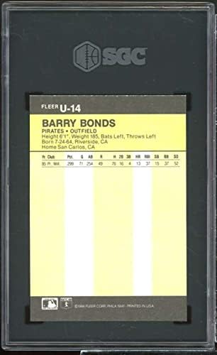 Barry Bonds Rookie Card 1986 Fleer Update U-14 SGC 8