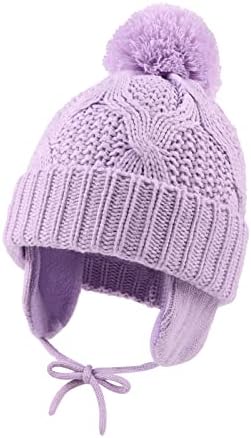 Бебе момчиња Зимска капа за девојчиња за новороденчиња со помпом дете плетена уво