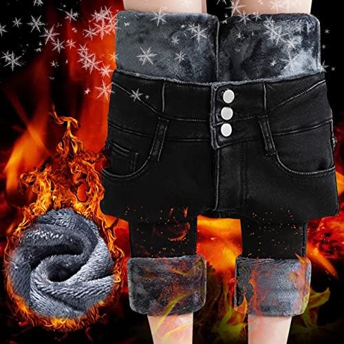 Viyw фармерки за жени со висока половината руно наредени термички панталони тинејџерска девојка зима топло тесно тесно вклопување во