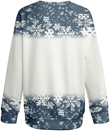 Божиќна снегулка џемпер жени Симпатична кошула за печатење ирваси за печатење Божиќ плус големина Раглан со долг ракав за празник на врвови на врвови