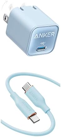 ANKER USB-C до USB-C кабел, 643 Кабел 100W 6FT, USB 2.0 Type C кабел за полнење Брзо полнење и Anker USB C GAN Charger 30W, 511 Charger, PIQ 3.0