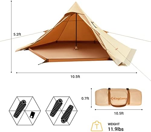 Kingcamp топол шатор со шпорет Jackек, зимски памук топол шатор со тепи со снежно здолниште, поставување на Rainfly, за гламбинг, кампување,