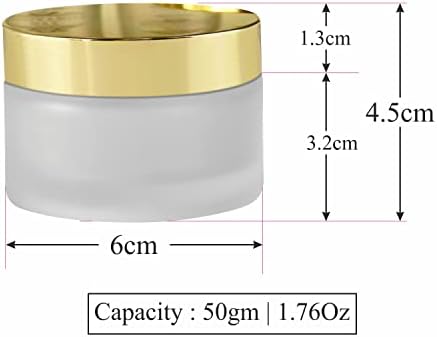 Зенвиста 5 пакет 1.6oz/50gm празна стаклена тегла со златен капак и внатрешни облоги, замрзнати тркалезни контејнери за полнење