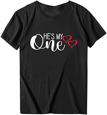Црни маички за жени едноставни, в Valentубени симпатична loveубовна графичка печати кратки ракави, безбол маица маица, маички,