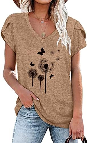 Femaleенска 2023 облека трендовски кратки ракави памучни графички обични врвни маички летни есен v вратот блуза за девојчиња en en en en en en