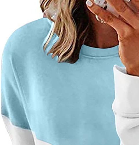 Жени Со Долги Ракави Блок Во Боја Пуловер Кружни Врвови Обични Лабави Дуксери Кошули Блузи