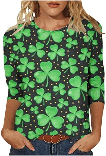 Ирски Кошули За Жени 3/4 Ракави Ирски Врвови Обични Пуловери На Екипажот Секојдневни Блузи