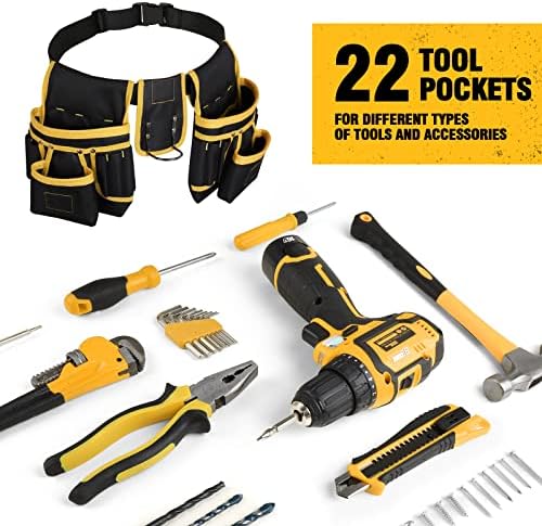 Појас за алатки, UUP 22 ремени за џебни алатки за мажи црна и жолта алатка со тешки торбички торбички, одвојливи и прилагодливи торби за алатки