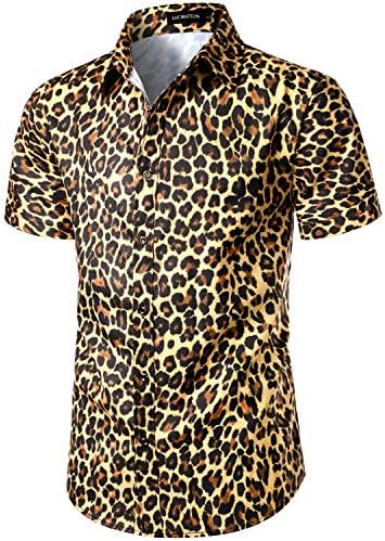 Копче за кратки ракави на машката лукматон, надолу од леопард змија зебра за печатење кошула за клупска рок забава