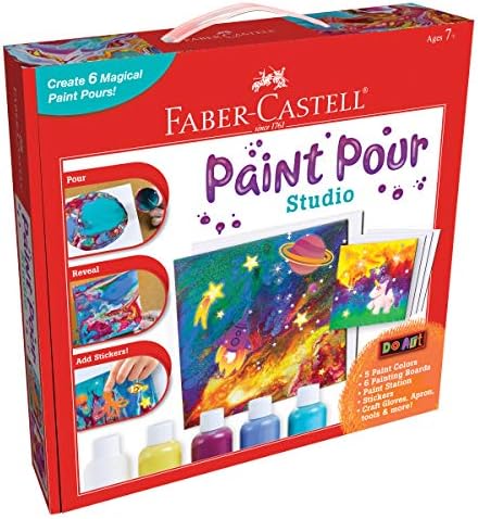 Faber -Castell Do Art Paint Pour Studio - без мешавина од акрилна боја што истура сет за деца - прави 6 флуидни уметнички проекти,