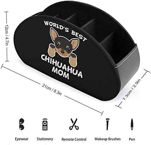 Најдобар свет во светот на Chihuahua Mom Далечински управувач/Кади/кутија/послужавник со 5 оддели ПУ Организатор на кожа со симпатична