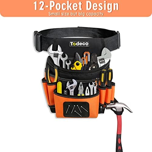 Todeco Мал алатка за појас, торба со единечна алатка со 12 џеб со прилагодлив појас за столар, електричари, конструктори, водоводџии,