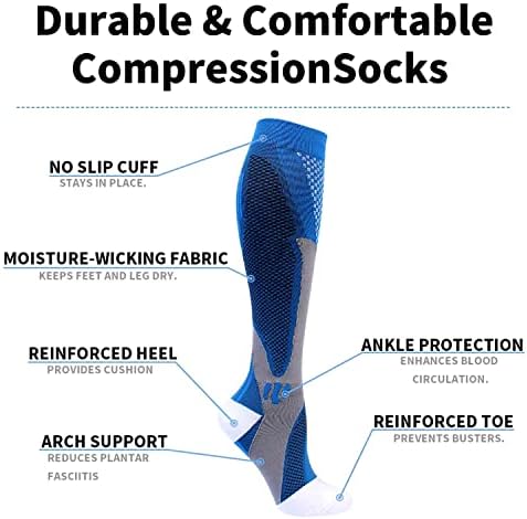 Компресија на компресија на Zssocoki жени мажи ， 20-30 mmhg 4pair Медицински спорт компресија чорапи за оток на медицинска сестра