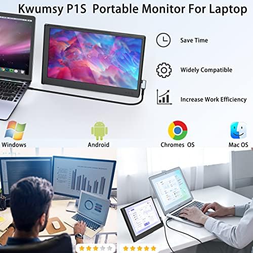 Kwumsy Пренослив Монитор за ЛАПТОП 11.6 HD Дисплеј 1366 * 768p Тип-C/HDMI Приклучок И Игра Лаптоп Екран Продолжувач Работа СО MAC/Windows/Android/Chrome/Linx
