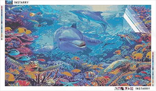 Instarry DIY 5D Дијамант Сликарство Колекции Големи Димензии Подводен Свет Делфин Крст Бод Мозаик Модерен Домашен Декор 59,1x23, 6 инчи