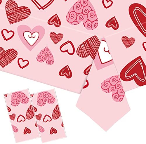 2 Пакувајте Украси За Чаршав За Денот На Вљубените, Розова И Црвена Пластична Покривка за Еднократна Употреба За Еднократна