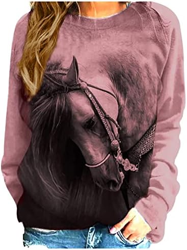 3Д -печатени врвови за жени за жени паѓаат кошула со долги ракави мода од раглан екипаж пуловер џемпер слатка облека со симпатична животинска