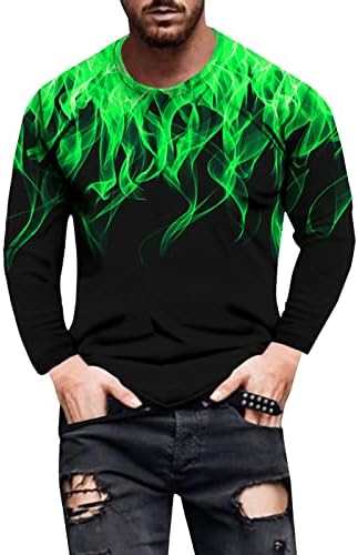 Мажите околу вратот на вратот креативен 3Д пламен печатен блуза Дише мека памучна кошула врвна едноставна џемпер за џемпери за пулвер