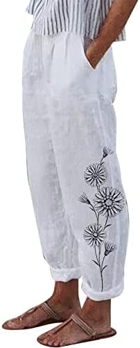 Капри панталони за жени лето лежење 2023 година Дишењето пеперутка печати летни дното Еластична нога со ширина на половината меки панталони