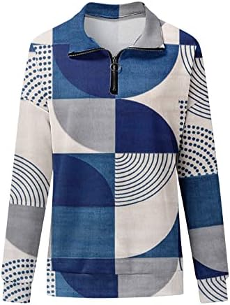 Kuaileya женски четвртина поштенски пуловер Обични врвови за женски моден печатење лапел половина патент лабава џемпер одговара