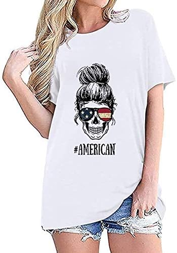 Кошули на четврти јули јули за жени Американски знамиња Сончогледно печатење маица САД Ден на независност Патриотски кратки ракави