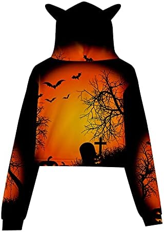 Ubst Ноќта на вештерките влечење со долги ракави со качулка со врвови од руно, џемпери од руно, 2021 година есенска лесна тиква печатена