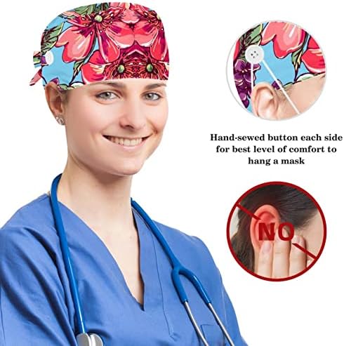 Црвен покер печатење работна капа прилагодлива капаче за чистење со копчиња и лак за коса за лекарот за медицинска сестра доктор