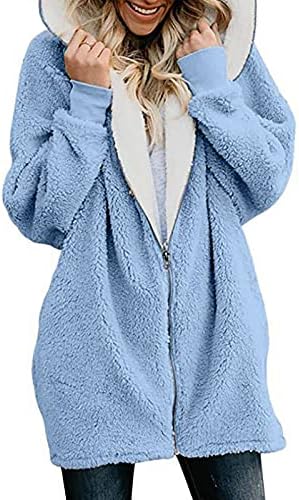 Нокмопо тексас јакна со крзно женски цврсти преголеми палто со палто со палто со палто со џебни женски зимски палта