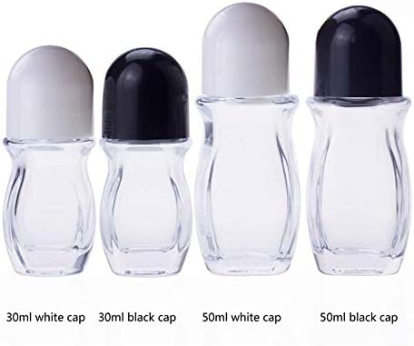 4PCS 50ml/1,69 мл чиста стаклена шишиња со дезодоранс шишиња за повторно користење на ролери со шишиња со ролери со ролери и бела капа за DIY дезодоранс, 3мл преносен капнув